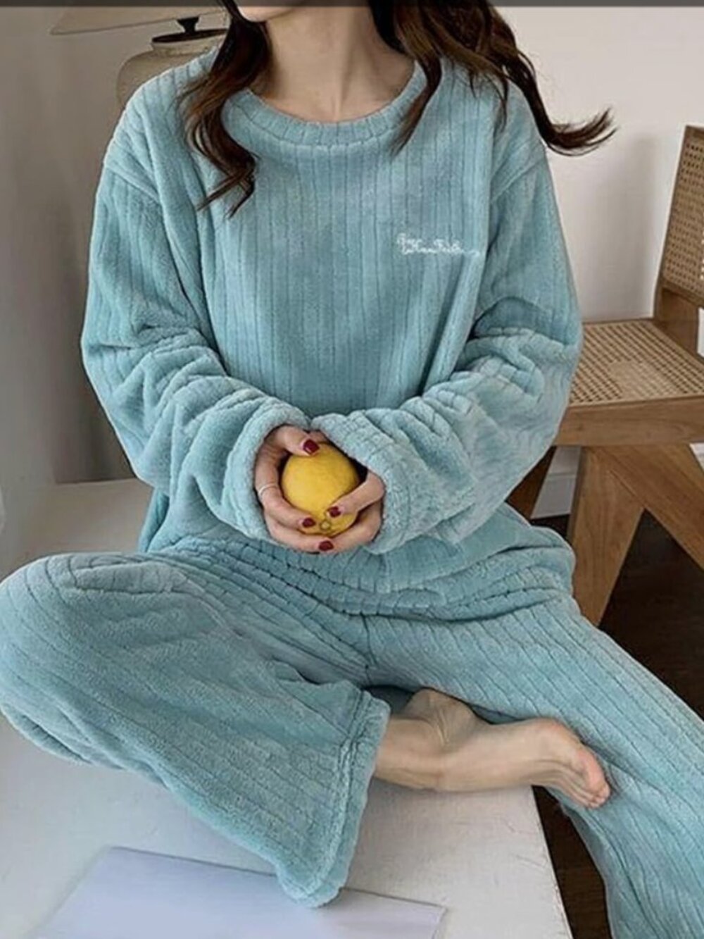 Light Blue Fuzzy Fleece two-piece Pajama Lounge Set M